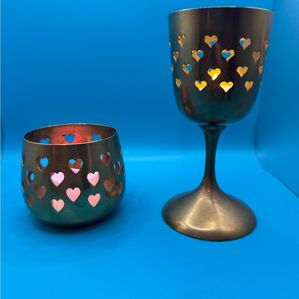 Vintage Brass Candle Holders with Heart design (Set of 2)